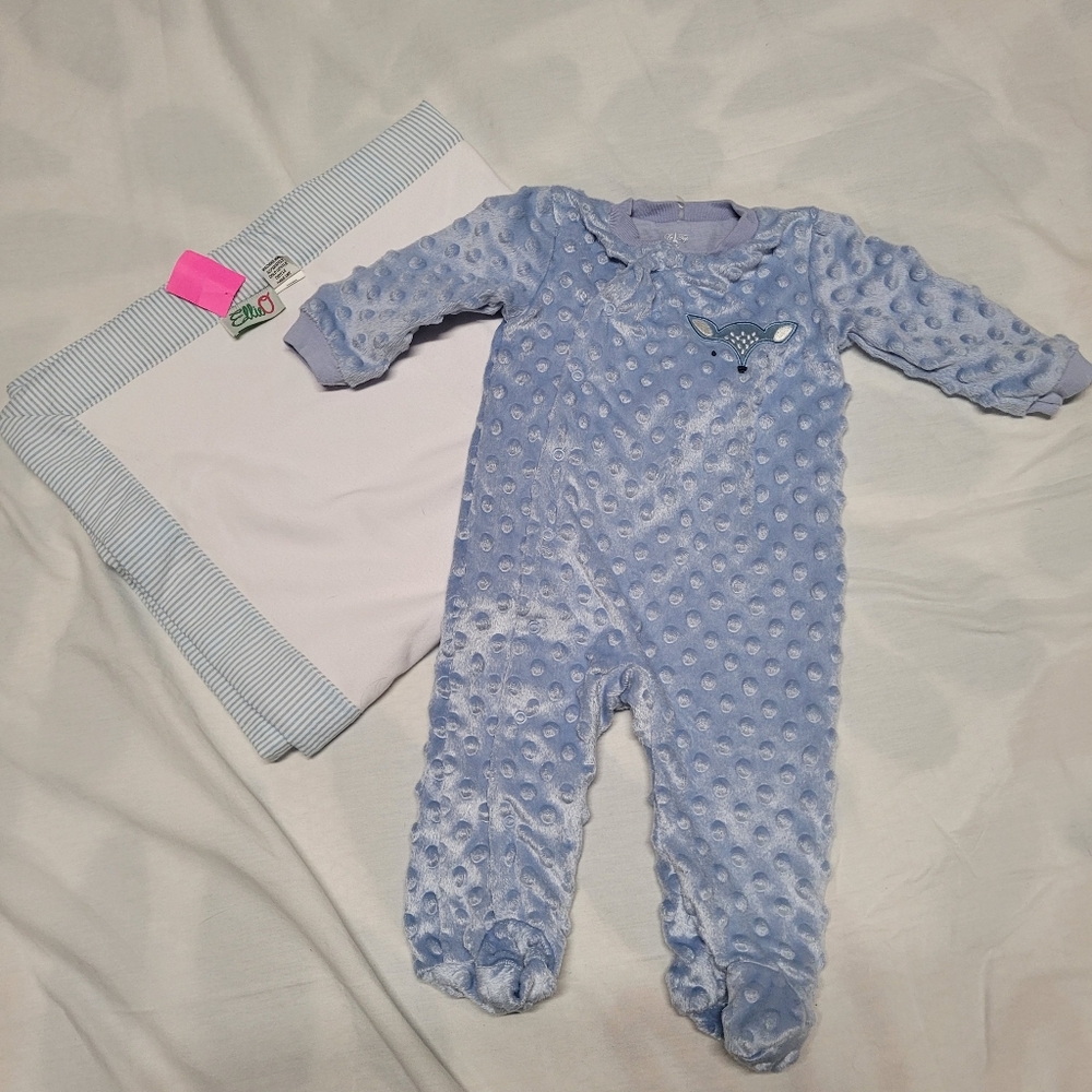 Ellie O Baby Blanket can be personalized and Le Top bebe minky dot sleeper 6/9mo